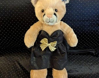 Black & Gold Glitter Plush Dress: Handmade Bear Outfit