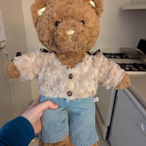 Custom Plush Latte Cardigan – Build‑A‑Bear & 15–16″ Stuffed Animal Sweater | Handmade Cozy Bear Clothes