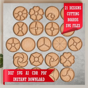 SVG snijplank bestandsbundel voor CNC houtwerkplannen Charcuterie keukenschotels serveerplank voor kaas 21 bestand cdr ai dxf CNC Craft bestand