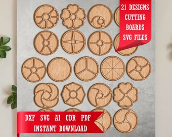 SVG Cutting Board File Bundle for CNC Woodwork Plans Charcuterie Kitchen Platters Serving Board For Cheese 21 File cdr ai dxf CNC Craft File