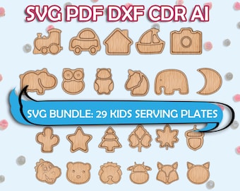 Cutting Boards SVG Bundle 29 Sectioned Plates for Kids CNC Files for Toddler Gift svg pdf dxf cdr ai Vector Files Woodworking Cutting Router