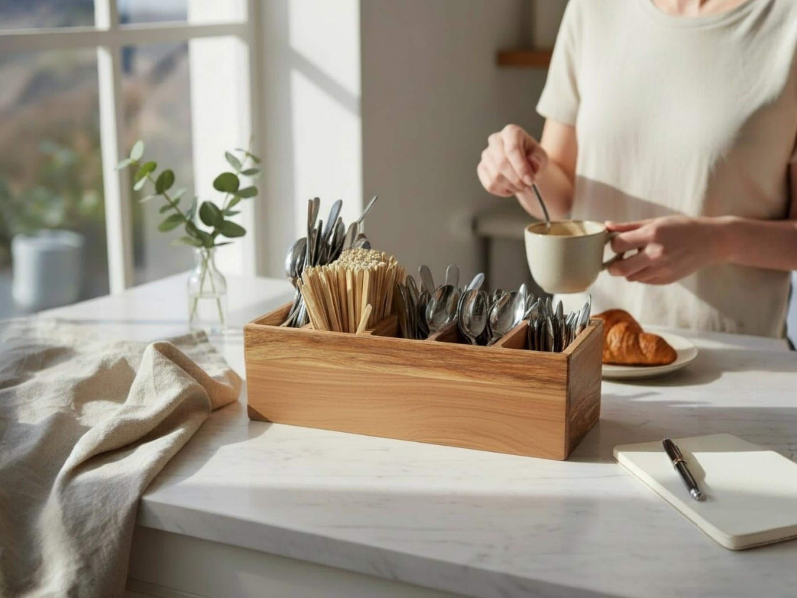 Wooden Coffee Storage Organizer Coffee Station for Counter Wood