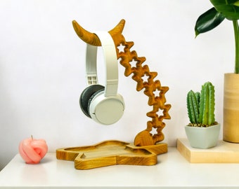 Suporte para Fones de Ouvido Lua e Estrelas - Organizador de Mesa Fofo e Artesanal - Ideal para Presentear Amigos ou Jogadoras de Gamer