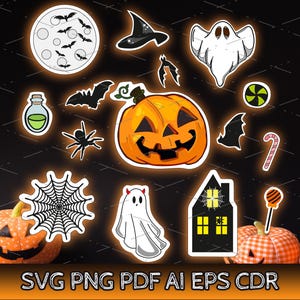 Halloween Spooky Pumpkin Clipart SVG PNG Printable Pumpkin Art Design Vector Halloween bundle Digital Clipart Ghost Cute Halloween Cricut