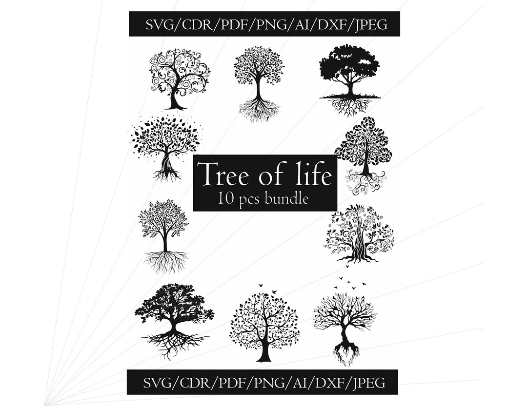 Tree of Life SVG 10 Pcs Bundle Outline DXF Files Cut File Tree SVG ...