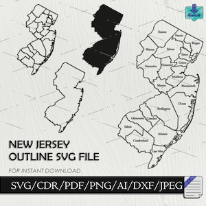 New Jersey Maps Outline SVG DXF Files New Jersey Cut Files United States of America New Jersey Silhouette Vector Clip Art For Laser Cutting