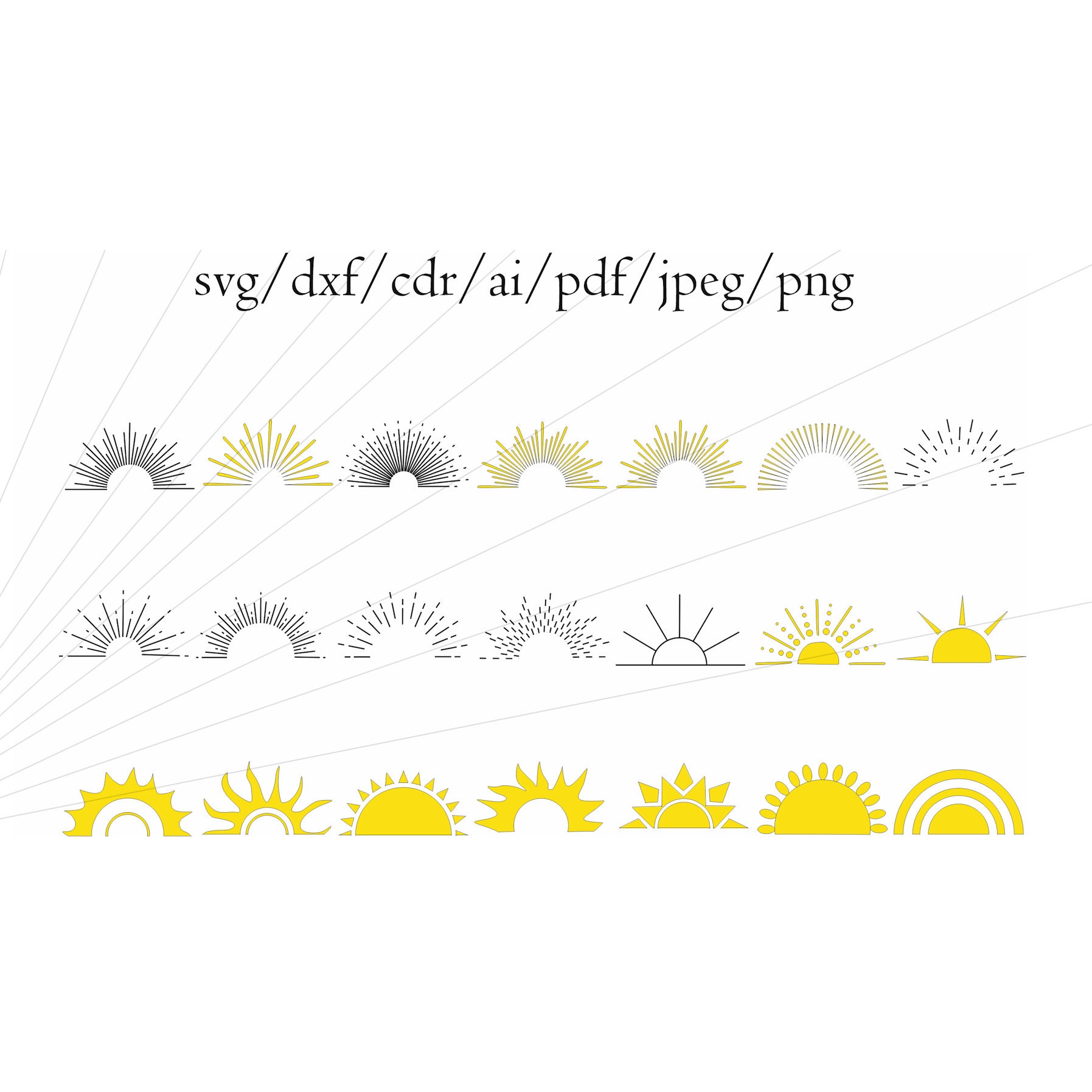 Sun Rise Dxf 42 Sunsets Outline SVG DXF Files Cut File Sunrise CDR Vector Files ...