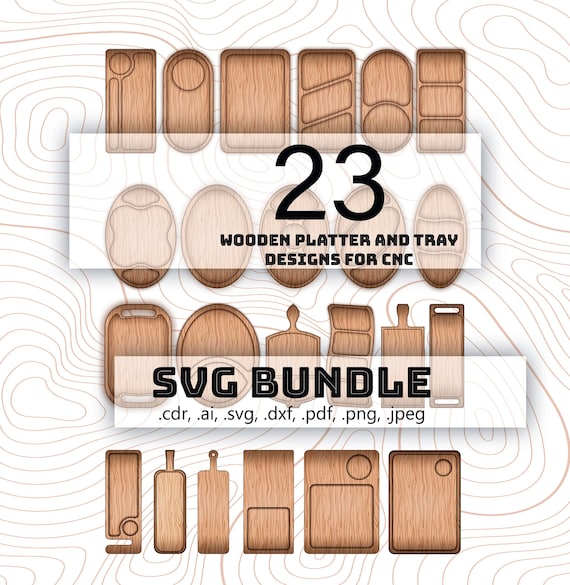 SVG Cutting Boards & Platters Bundle Files for CNC Woodworking Kitchen Charcuterie Board Laser Craft Supply Set svg pdf dxf cdr ai files