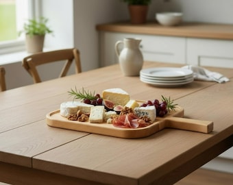 Large Wooden Serving Board with Handle Beech Charcuterie Board, Cheese Platter, Bread Cutting Board for Serving Snacks & Appetizers