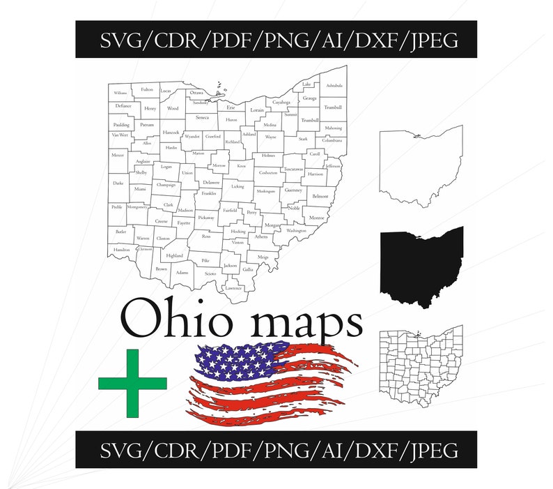 Ohio Maps Outline SVG DXF Files Ohio Cut Files United States of America ...