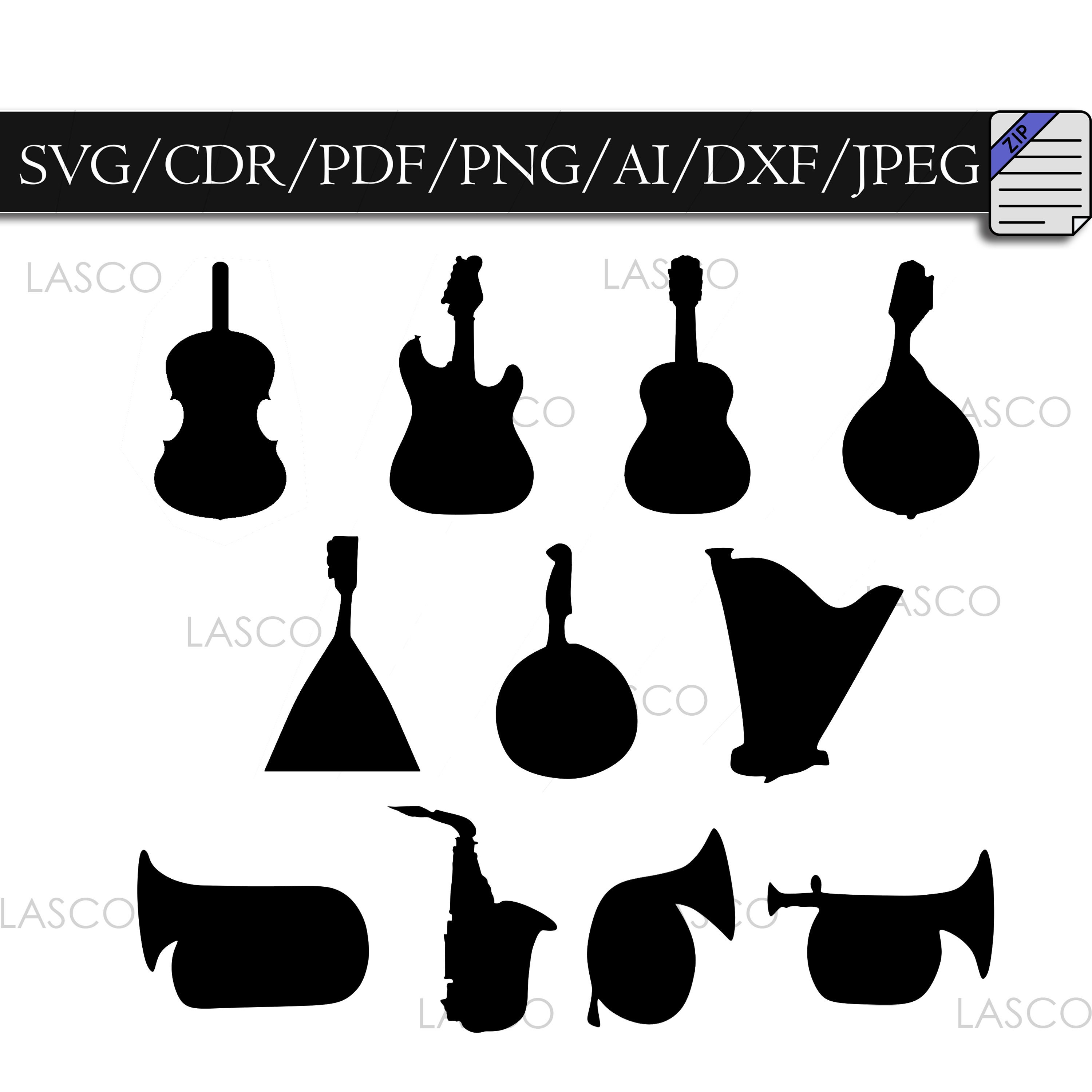 Music Instruments SVG Clipart Vector Bundle CNC File for Guitar Tuba ...