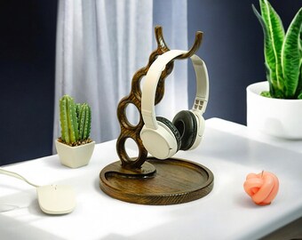 Headphone Stand Wooden Dark Walnut Headset Display Desk Decor Working Space Storage Organizer Game Headphone Bracket Accessories Gamer Gift