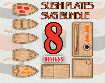 SVG Sushi Serving Boards & Platters Bundle CNC Files for Woodworking Plans Sushi Boat Charcuterie Sushi Board Set svg pdf dxf cdr ai files
