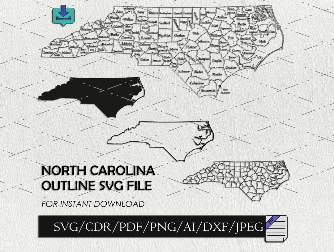 North Carolina Maps Outline SVG DXF Files North Carolina Cut Files