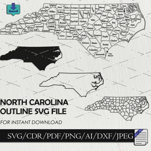 North Carolina Maps Outline SVG DXF Files North Carolina Cut Files United States of America North Carolina Vector Clip Art For Laser Cutting