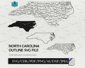 North Carolina Maps Outline SVG DXF Files North Carolina Cut Files United States of America North Carolina Vector Clip Art For Laser Cutting