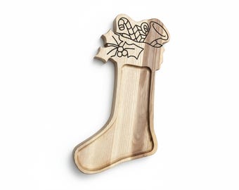 Sock for Santa SVG Serving Board & Plate CNC Files for Woodworking Plans Kitchen Charcuterie Board Christmas Xmas pdf dxf cdr ai files