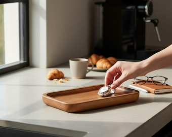 Wooden Coffee Tray Small Oval Snack Serving Board, Minimalist Ash Wood Tea Tray, Handmade Dessert & Breakfast Tray