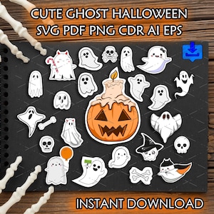 Cute Ghost Halloween Clipart SVG PNG Printable Pumpkin Art Design Vector Halloween bundle Digital Clipart Ghost Cute Halloween Cricut