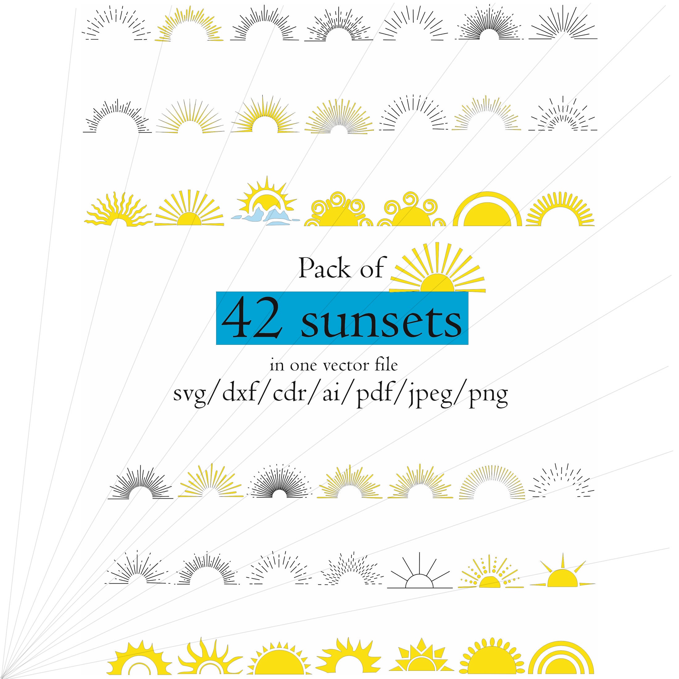 Sun Rise Dxf 42 Sunsets Outline SVG DXF Files Cut File Sunrise CDR Vector Files ...