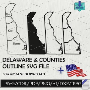 Delaware svg Map Outline SVG DXF File Delaware Cut Files United States of America Delaware Major City Map png Vector Clip Art Laser Cutting