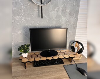 Wood Monitor Stand Monitor Riser Dual Monitor Stand TV Stand Monitor Shelf Laptop Stand Desk Organizer Desktop Wooden TV Stand Media Console