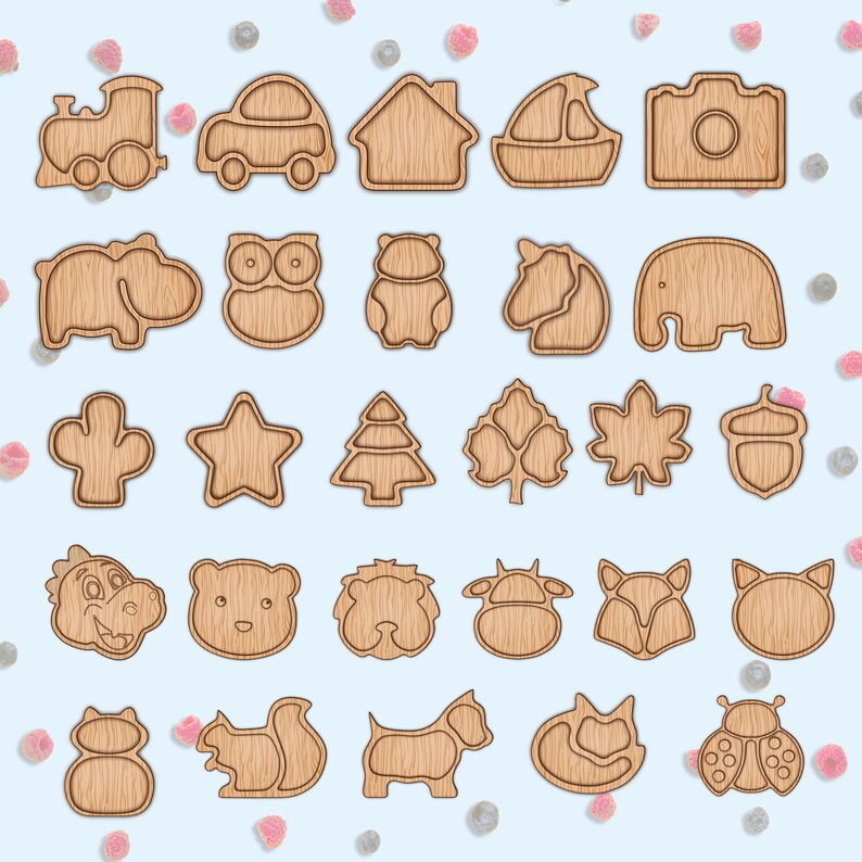SVG 29 Platters for Kids Bundle CNC Files for Woodworking Plans Kitchen Charcuterie Board toddler plate svg pdf dxf cdr ai files