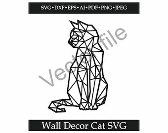 猫の壁飾りSVG – レーザーカットされた猫のシルエット、CNCベクターファイル、GlowforgeとCricut用のデジタルダウンロード
