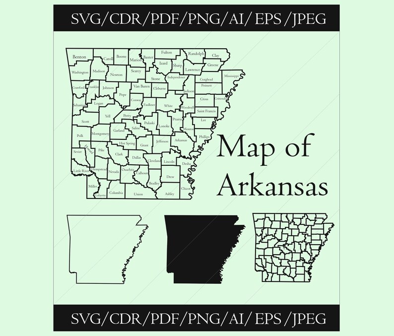 Arkansas Maps Outline SVG EPS PNG Files Arkansas Cut Files United