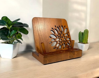 Wooden Book Holder, Adjustable Desk Stand for Student Teacher, Reading Recipe Cook Book Stand, Book Rest with Page Holders, Gift Book Lover