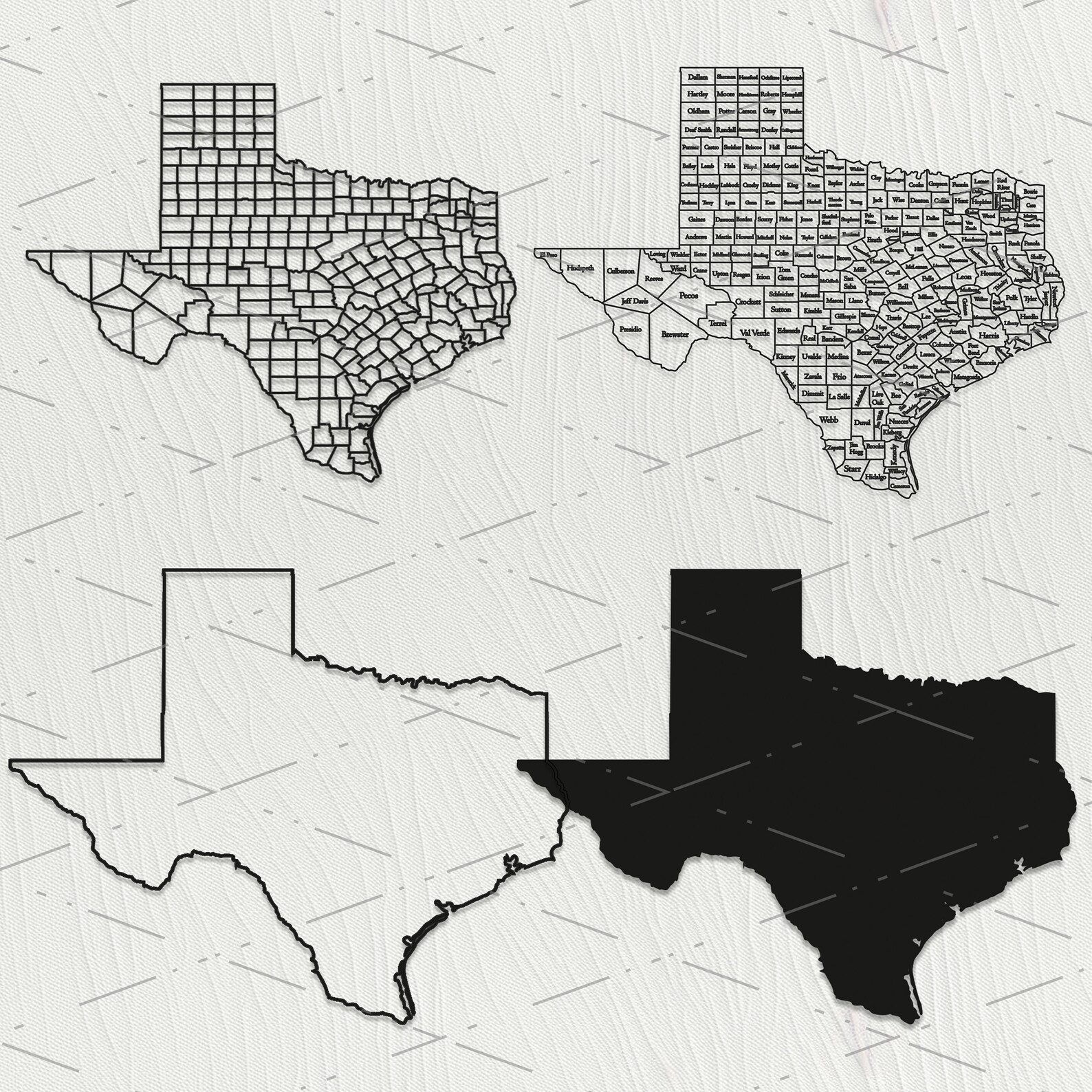 Texas Maps With Counties Outline SVG DXF Files Cut Files United States ...