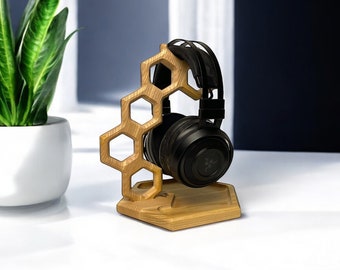 Wooden Headphone Holder Hexagon Headset Display Desk Decor Working Space Storage Organizer Game Headphone Accessories Gamer Gift for Him