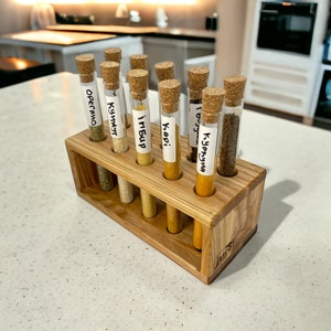 Spice Organizer for Kitchen Storage With Labeled Glass Test Tubes and Corks, Jars for Seasonings With Holder Spice Rack Kitchen Organizer