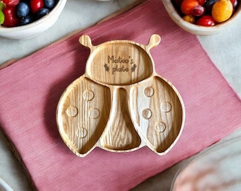 Personalised Wooden Weaning Plate, Custom Plate for Toddler Baby Kid, Baby Feeding Bowl With Name, Baby Shower Gift, First Birthday Gift