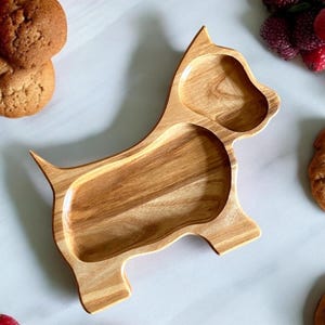 Puppy Plate for Kids Meal, Animal Shaped Wooden Dish for Toddler, Kids Safe Tableware, Wooden Plate for Child, BLW Plate for Children Food