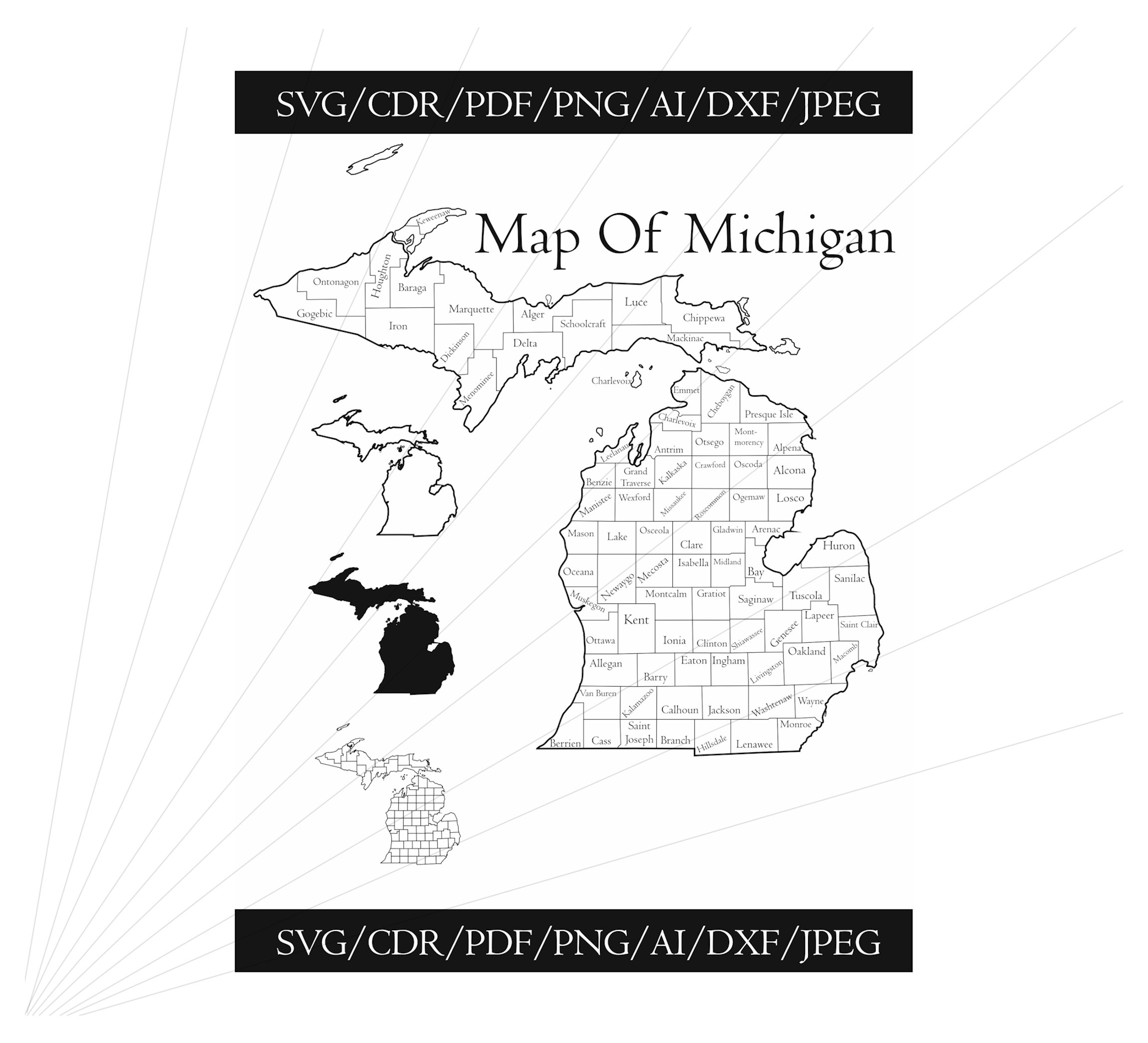 Buy Michigan Svg Maps Outline SVG DXF Files Michigan Silhouette Cut