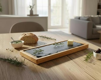 Acacia Wood Cheese Board With Slate Name Plaques – Wood Things Direct - View #9