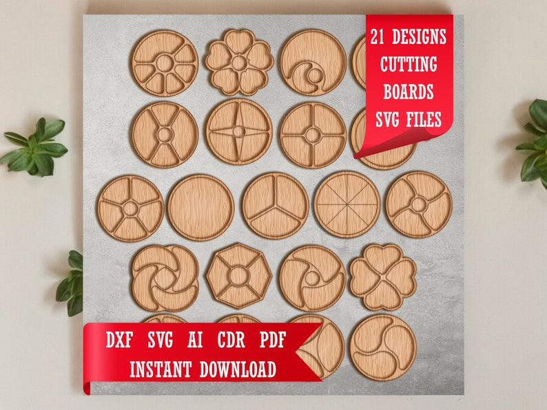 SVG Cutting Board File Bundle for CNC Woodwork Charcuterie Serving Platters Laser Cutting Board Engraving File cdr ai dxf CNC Craft File