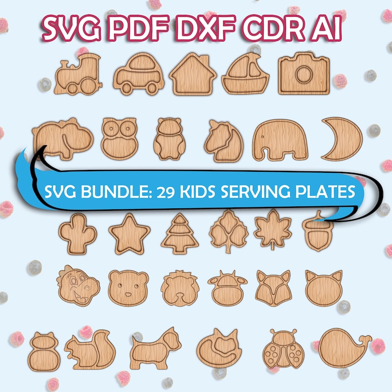 SVG 29 Platters for Kids Bundle CNC Files for Woodworking Plans Kitchen Charcuterie Board toddler plate svg pdf dxf cdr ai files