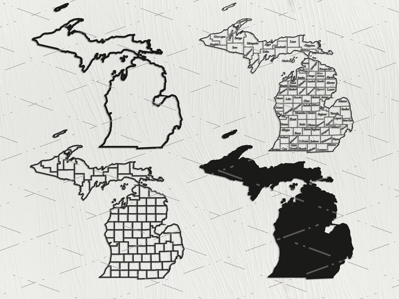 Michigan Svg Maps Outline SVG DXF Files Michigan Silhouette Cut Files ...