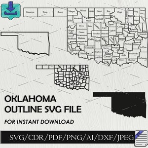 Oklahoma svg Map Outline SVG DXF File Oklahoma Cut Files United States of America Oklahoma Major City Map png Vector Clip Art Laser Cutting
