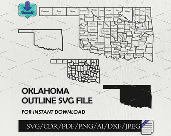 Oklahoma svg Map Outline SVG DXF File Oklahoma Cut Files United States of America Oklahoma Major City Map png Vector Clip Art Laser Cutting