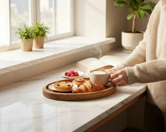 Oval Wooden Tray Wooden Breakfast Tray, Coffee Serving Board, Minimalist Ash Wood Oval Platter for Snacks & Desserts