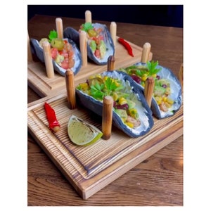 Taco Holder Wooden Taco Tuesday Stand for Hot Dog Mexican Food Pita Bread Serving Cutting Board Handmade Party Ideas Mexican Cuisine Gift