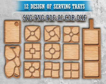 SVG Cutting Boards & Platters Bundle – CNC Files for Woodworking, Charcuterie Board Shapes, DIY Craft Supply Set svg pdf dxf cdr ai files