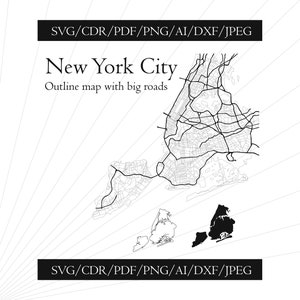 New York City Maps Outline SVG DXF Files New York City Cut Files Vector Files New York City Vector MS Map Clip Art For Laser Cutting
