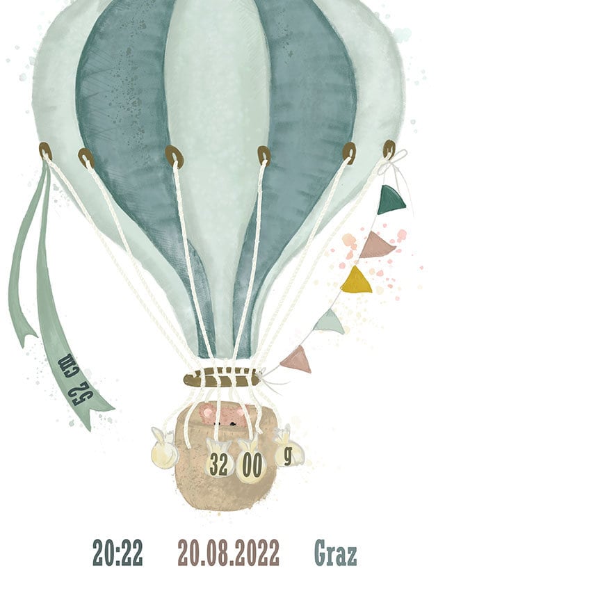 Hot Air Balloon Poster Baby Birth Name Size Birth Dates Weight ...