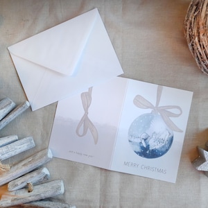 Weihnachtskarten Set | Weihnachten | Weihnachtsgrüße | Christbaumkugel | Faltkarte | Druck | Öko Leinenkarton