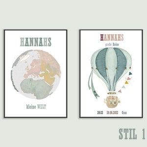 Conjunto de carteles de Hot Air Balloon World | | de viaje | de póster de nacimiento Nombre | Tamaño | Fecha | Peso | | personalizada habitación infantil | DIN A4 | DIN A3