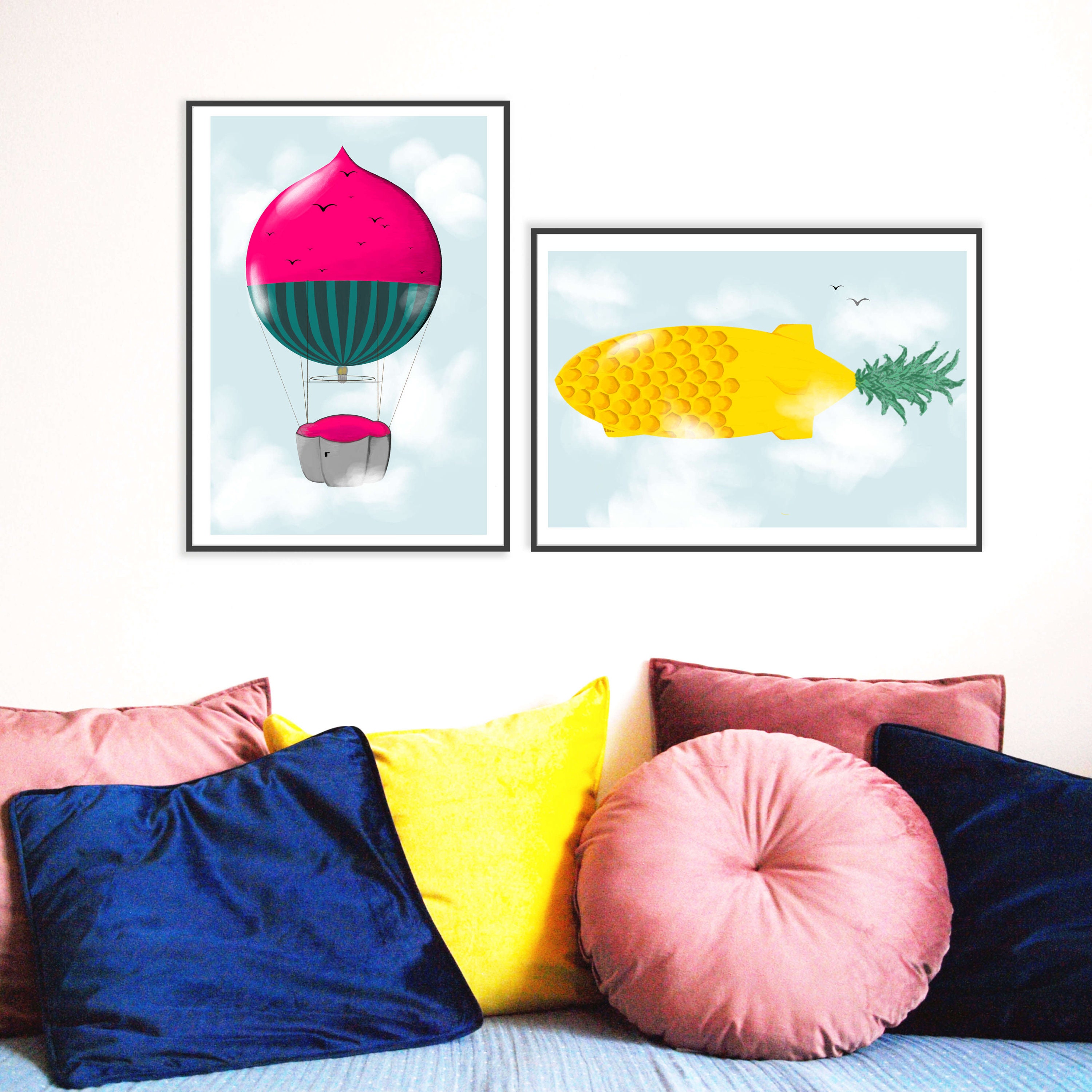 für Geschenk Obst Druck Kinderbild Frucht Zeppelin Ananas Poster Kinder Wandbild Wanddeko Kinderzimmer